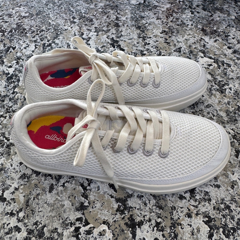 Allbirds Womens Tree Pipers Shoes 9 White Rainbow River Mesh Sneakers Eco Casual